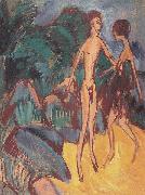 Ernst Ludwig Kirchner Nackter Jungling und Madchen am Strand France oil painting artist